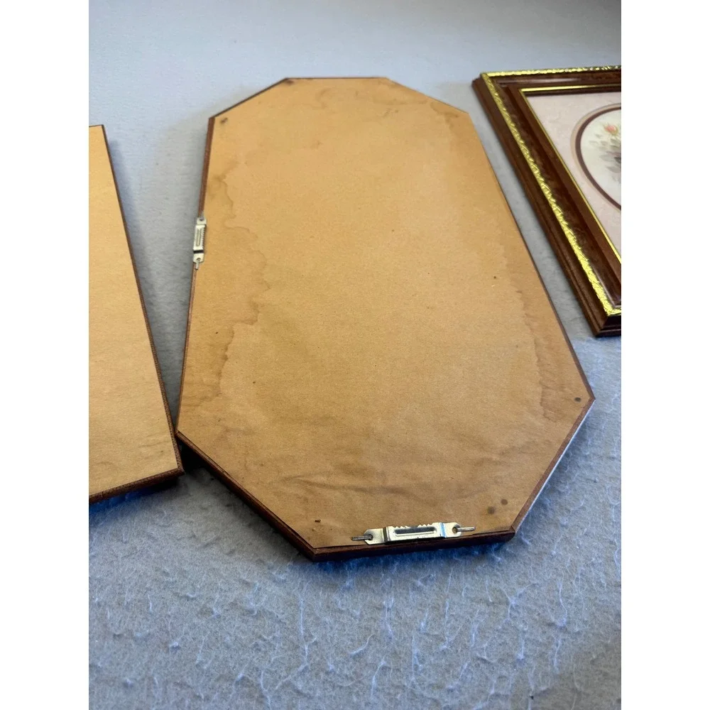Vintage Wood Grain Gold Trim Picture Frame Wall Art Brown 13.5x16.5